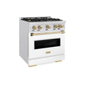 ZLINE Autograph Edition 30 in. 4.2 cu. ft. Classic Dual Fuel Range with 4 Burner Gas Cooktop and Electric Convection Oven in Satin Stainless Steel with White Matte Door and Champagne Bronze Accents, Open Box-Great Condition