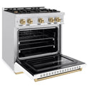 ZLINE Autograph Edition 30 in. 4.2 cu. ft. Classic Dual Fuel Range with 4 Burner Gas Cooktop and Electric Convection Oven in Satin Stainless Steel with White Matte Door and Champagne Bronze Accents, Open Box-Great Condition