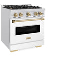 ZLINE Autograph Edition 30 in. 4.2 cu. ft. Classic Dual Fuel Range with 4 Burner Gas Cooktop and Electric Convection Oven in Satin Stainless Steel with White Matte Door and Champagne Bronze Accents, Open Box-Great Condition