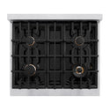 ZLINE Autograph Edition 30 in. 4.2 cu. ft. Classic Dual Fuel Range with 4 Burner Gas Cooktop and Electric Convection Oven in Satin Stainless Steel with Champagne Bronze Accents, Open Box-Good Condition