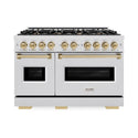 ZLINE Autograph Edition 48 in. 6.7 cu. ft. Classic Double Oven Dual Fuel Range with 8 Burner Gas Cooktop in Satin Stainless Steel and Champagne Bronze Accents, Open Box-Good Condition