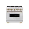 ZLINE Autograph Edition 36 in. 5.2 cu. ft. Classic Dual Fuel Range with 6 Burner Gas Cooktop and Electric Convection Oven in Satin Stainless Steel with Champagne Bronze Accents, Open Box-Great Condition