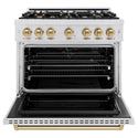 ZLINE Autograph Edition 36 in. 5.2 cu. ft. Classic Dual Fuel Range with 6 Burner Gas Cooktop and Electric Convection Oven in Satin Stainless Steel with Champagne Bronze Accents, Open Box-Great Condition