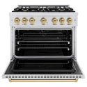 ZLINE Autograph Edition 36 in. 5.2 cu. ft. Classic Dual Fuel Range with 6 Burner Gas Cooktop and Electric Convection Oven in Satin Stainless Steel with Champagne Bronze Accents, Open Box-Good Condition