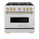 ZLINE Autograph Edition 36 in. 5.2 cu. ft. Classic Dual Fuel Range with 6 Burner Gas Cooktop and Electric Convection Oven in Satin Stainless Steel with Champagne Bronze Accents, Open Box-Good Condition
