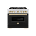 ZLINE Autograph Edition 36 in. 5.2 cu. ft. Classic Dual Fuel Range with 6 Burner Gas Cooktop and Electric Convection Oven in Satin Stainless Steel with Black Matte Door and Champagne Bronze Accents (CDRSZ-BLM-36-CB)