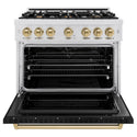 ZLINE Autograph Edition 36 in. 5.2 cu. ft. Classic Dual Fuel Range with 6 Burner Gas Cooktop and Electric Convection Oven in Satin Stainless Steel with Black Matte Door and Champagne Bronze Accents (CDRSZ-BLM-36-CB)