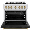 ZLINE Autograph Edition 36 in. 5.2 cu. ft. Classic Dual Fuel Range with 6 Burner Gas Cooktop and Electric Convection Oven in Satin Stainless Steel with Black Matte Door and Champagne Bronze Accents, Open Box-Good Condition