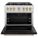 ZLINE Autograph Edition 36 in. 5.2 cu. ft. Classic Dual Fuel Range with 6 Burner Gas Cooktop and Electric Convection Oven in Satin Stainless Steel with Black Matte Door and Champagne Bronze Accents, Open Box-Great Condition