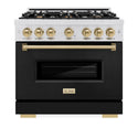 ZLINE Autograph Edition 36 in. 5.2 cu. ft. Classic Dual Fuel Range with 6 Burner Gas Cooktop and Electric Convection Oven in Satin Stainless Steel with Black Matte Door and Champagne Bronze Accents, Open Box-Great Condition