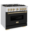 ZLINE Autograph Edition 36 in. 5.2 cu. ft. Classic Dual Fuel Range with 6 Burner Gas Cooktop and Electric Convection Oven in Satin Stainless Steel with Black Matte Door and Champagne Bronze Accents, Open Box-Great Condition