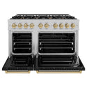 ZLINE Autograph Edition 48 in. 6.7 cu. ft. Classic Double Oven Dual Fuel Range with 8 Burner Gas Cooktop in Satin Stainless Steel with Black Matte Doors and Champagne Bronze Accents, Open Box-Good Condition
