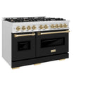 ZLINE Autograph Edition 48 in. 6.7 cu. ft. Classic Double Oven Dual Fuel Range with 8 Burner Gas Cooktop in Satin Stainless Steel with Black Matte Doors and Champagne Bronze Accents, Open Box-Good Condition