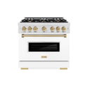 ZLINE Autograph Edition 36 in. 5.2 cu. ft. Classic Dual Fuel Range with 6 Burner Gas Cooktop and Electric Convection Oven in Satin Stainless Steel with White Matte Door and Champagne Bronze Accents, Open Box-Great Condition