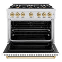 ZLINE Autograph Edition 36 in. 5.2 cu. ft. Classic Dual Fuel Range with 6 Burner Gas Cooktop and Electric Convection Oven in Satin Stainless Steel with White Matte Door and Champagne Bronze Accents, Open Box-Great Condition