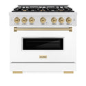 ZLINE Autograph Edition 36 in. 5.2 cu. ft. Classic Dual Fuel Range with 6 Burner Gas Cooktop and Electric Convection Oven in Satin Stainless Steel with White Matte Door and Champagne Bronze Accents, Open Box-Good Condition