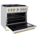 ZLINE Autograph Edition 36 in. 5.2 cu. ft. Classic Dual Fuel Range with 6 Burner Gas Cooktop and Electric Convection Oven in Satin Stainless Steel with White Matte Door and Champagne Bronze Accents, Open Box-Great Condition