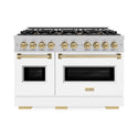 ZLINE Autograph Edition 48 in. 6.7 cu. ft. Classic Double Oven Dual Fuel Range with 8 Burner Gas Cooktop in Satin Stainless Steel with White Matte Doors and Champagne Bronze Accents, Open Box-Great Condition
