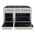 ZLINE Autograph Edition 48 in. 6.7 cu. ft. Classic Double Oven Dual Fuel Range with 8 Burner Gas Cooktop in Satin Stainless Steel with White Matte Doors and Champagne Bronze Accents, Open Box-Great Condition
