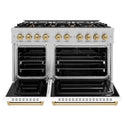 ZLINE Autograph Edition 48 in. 6.7 cu. ft. Classic Double Oven Dual Fuel Range with 8 Burner Gas Cooktop in Satin Stainless Steel with White Matte Doors and Champagne Bronze Accents, Open Box-Good Condition