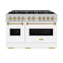 ZLINE Autograph Edition 48 in. 6.7 cu. ft. Classic Double Oven Dual Fuel Range with 8 Burner Gas Cooktop in Satin Stainless Steel with White Matte Doors and Champagne Bronze Accents, Open Box-Great Condition