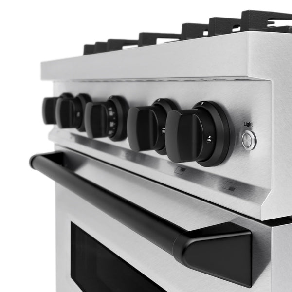 ZLINE Autograph Edition 30 in. 4.2 cu. ft. Classic Dual Fuel Range with 4 Burner Gas Cooktop and Electric Convection Oven in Satin Stainless Steel with Matte Black Accents, Open Box-Good Condition