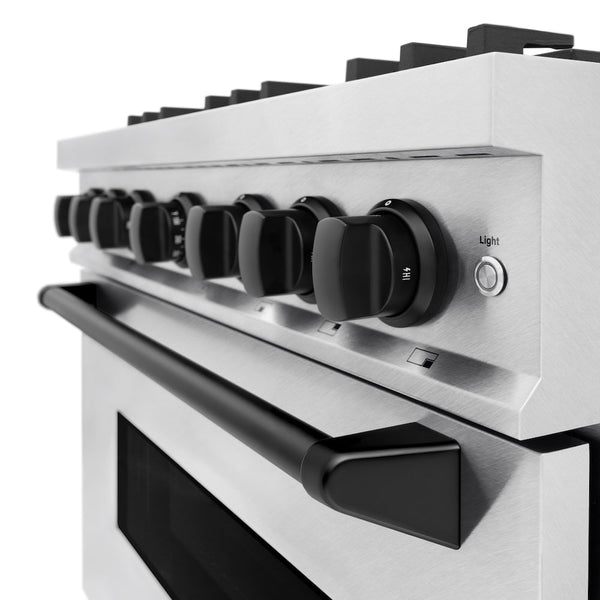 ZLINE Autograph Edition 36 in. 5.2 cu. ft. Classic Dual Fuel Range with 6 Burner Gas Cooktop and Electric Convection Oven in Satin Stainless Steel with Matte Black Accents, Open Box-Good Condition