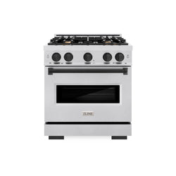 ZLINE Autograph Edition 30 in. 4.2 cu. ft. Classic Dual Fuel Range with 4 Burner Gas Cooktop and Electric Convection Oven in Satin Stainless Steel with Matte Black Accents (CDRSZ-30-MB)