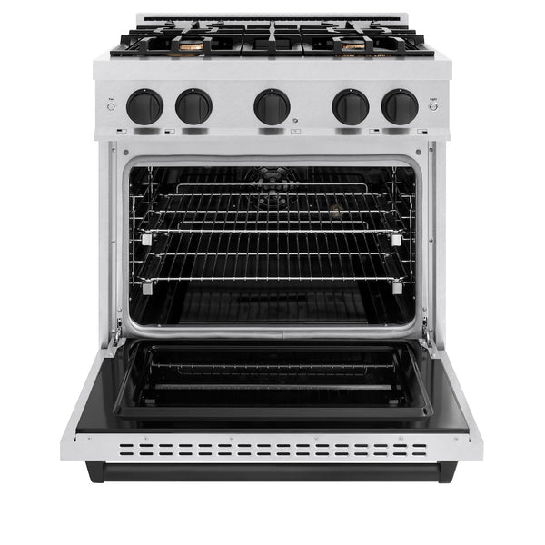 ZLINE Autograph Edition 30 in. 4.2 cu. ft. Classic Dual Fuel Range with 4 Burner Gas Cooktop and Electric Convection Oven in Satin Stainless Steel with Matte Black Accents, Open Box-Good Condition