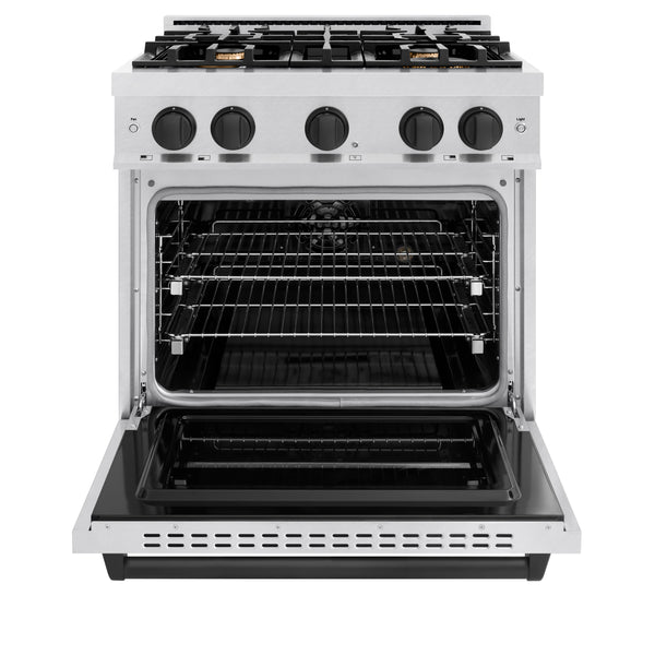 ZLINE Autograph Edition 30 in. 4.2 cu. ft. Classic Dual Fuel Range with 4 Burner Gas Cooktop and Electric Convection Oven in Satin Stainless Steel with Matte Black Accents (CDRSZ-30-MB)