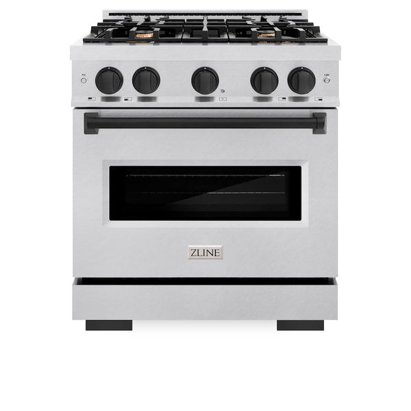 ZLINE Autograph Edition 30 in. 4.2 cu. ft. Classic Dual Fuel Range with 4 Burner Gas Cooktop and Electric Convection Oven in Satin Stainless Steel with Matte Black Accents, Open Box-Good Condition
