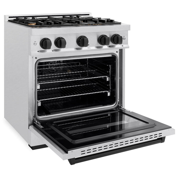 ZLINE Autograph Edition 30 in. 4.2 cu. ft. Classic Dual Fuel Range with 4 Burner Gas Cooktop and Electric Convection Oven in Satin Stainless Steel with Matte Black Accents, Open Box-Good Condition