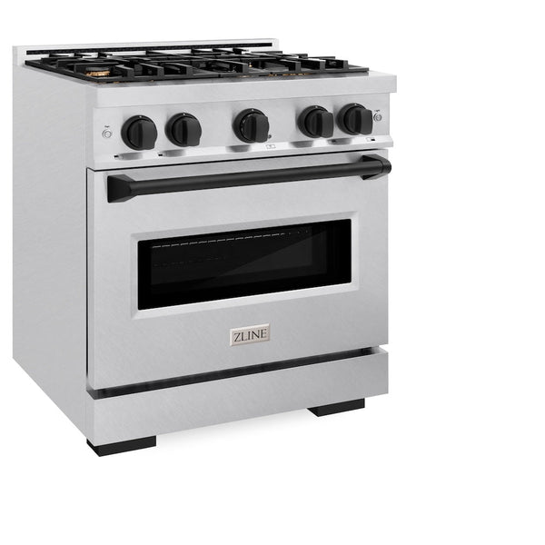 ZLINE Autograph Edition 30 in. 4.2 cu. ft. Classic Dual Fuel Range with 4 Burner Gas Cooktop and Electric Convection Oven in Satin Stainless Steel with Matte Black Accents, Open Box-Good Condition