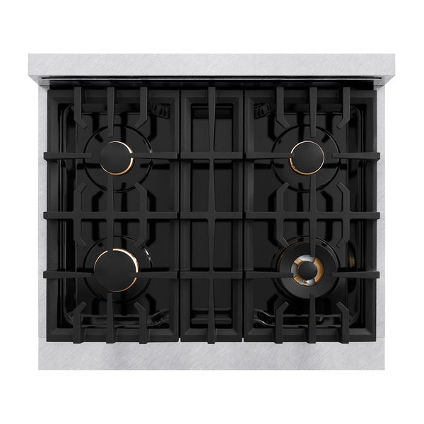 ZLINE Autograph Edition 30 in. 4.2 cu. ft. Classic Dual Fuel Range with 4 Burner Gas Cooktop and Electric Convection Oven in Satin Stainless Steel with Matte Black Accents, Open Box-Good Condition