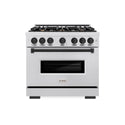 ZLINE Autograph Edition 36 in. 5.2 cu. ft. Classic Dual Fuel Range with 6 Burner Gas Cooktop and Electric Convection Oven in Satin Stainless Steel with Matte Black Accents, Open Box-Great Condition