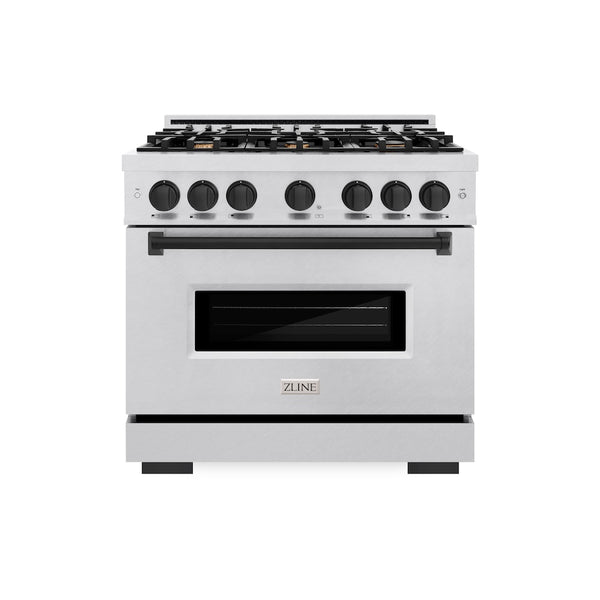 ZLINE Autograph Edition 36 in. 5.2 cu. ft. Classic Dual Fuel Range with 6 Burner Gas Cooktop and Electric Convection Oven in Satin Stainless Steel with Matte Black Accents, Open Box-Great Condition