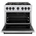 ZLINE Autograph Edition 36 in. 5.2 cu. ft. Classic Dual Fuel Range with 6 Burner Gas Cooktop and Electric Convection Oven in Satin Stainless Steel with Matte Black Accents, Open Box-Great Condition