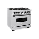 ZLINE Autograph Edition 36 in. 5.2 cu. ft. Classic Dual Fuel Range with 6 Burner Gas Cooktop and Electric Convection Oven in Satin Stainless Steel with Matte Black Accents, Open Box-Good Condition