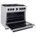 ZLINE Autograph Edition 36 in. 5.2 cu. ft. Classic Dual Fuel Range with 6 Burner Gas Cooktop and Electric Convection Oven in Satin Stainless Steel with Matte Black Accents, Open Box-Great Condition