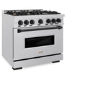 ZLINE Autograph Edition 36 in. 5.2 cu. ft. Classic Dual Fuel Range with 6 Burner Gas Cooktop and Electric Convection Oven in Satin Stainless Steel with Matte Black Accents, Open Box-Good Condition