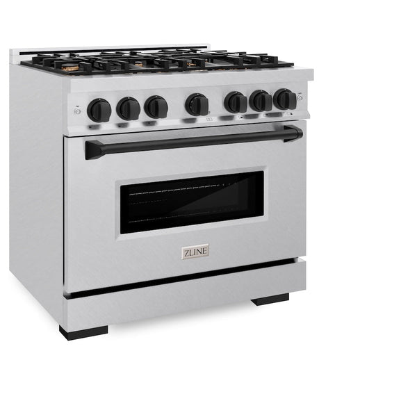ZLINE Autograph Edition 36 in. 5.2 cu. ft. Classic Dual Fuel Range with 6 Burner Gas Cooktop and Electric Convection Oven in Satin Stainless Steel with Matte Black Accents, Open Box-Good Condition