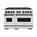ZLINE Autograph Edition 48 in. 6.7 cu. ft. Classic Double Oven Dual Fuel Range with 8 Burner Gas Cooktop in Satin Stainless Steel and Matte Black Accents, Open Box-Good Condition