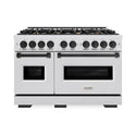 ZLINE Autograph Edition 48 in. 6.7 cu. ft. Classic Double Oven Dual Fuel Range with 8 Burner Gas Cooktop in Satin Stainless Steel and Matte Black Accents, Open Box-Great Condition