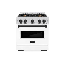 ZLINE Autograph Edition 30 in. 4.2 cu. ft. Classic Dual Fuel Range with 4 Burner Gas Cooktop and Electric Convection Oven in Satin Stainless Steel with White Matte Door and Matte Black Accents (CDRSZ-WM-30-MB)