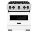 ZLINE Autograph Edition 30 in. 4.2 cu. ft. Classic Dual Fuel Range with 4 Burner Gas Cooktop and Electric Convection Oven in Satin Stainless Steel with White Matte Door and Matte Black Accents, Open Box-Good Condition
