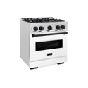 ZLINE Autograph Edition 30 in. 4.2 cu. ft. Classic Dual Fuel Range with 4 Burner Gas Cooktop and Electric Convection Oven in Satin Stainless Steel with White Matte Door and Matte Black Accents (CDRSZ-WM-30-MB)