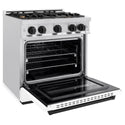 ZLINE Autograph Edition 30 in. 4.2 cu. ft. Classic Dual Fuel Range with 4 Burner Gas Cooktop and Electric Convection Oven in Satin Stainless Steel with White Matte Door and Matte Black Accents, Open Box-Good Condition