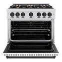 ZLINE Autograph Edition 36 in. 5.2 cu. ft. Classic Dual Fuel Range with 6 Burner Gas Cooktop and Electric Convection Oven in Satin Stainless Steel with White Matte Door and Matte Black Accents, Open Box-Great Condition