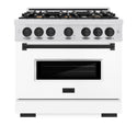 ZLINE Autograph Edition 36 in. 5.2 cu. ft. Classic Dual Fuel Range with 6 Burner Gas Cooktop and Electric Convection Oven in Satin Stainless Steel with White Matte Door and Matte Black Accents, Open Box-Good Condition