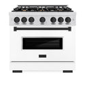 ZLINE Autograph Edition 36 in. 5.2 cu. ft. Classic Dual Fuel Range with 6 Burner Gas Cooktop and Electric Convection Oven in Satin Stainless Steel with White Matte Door and Matte Black Accents, Open Box-Great Condition